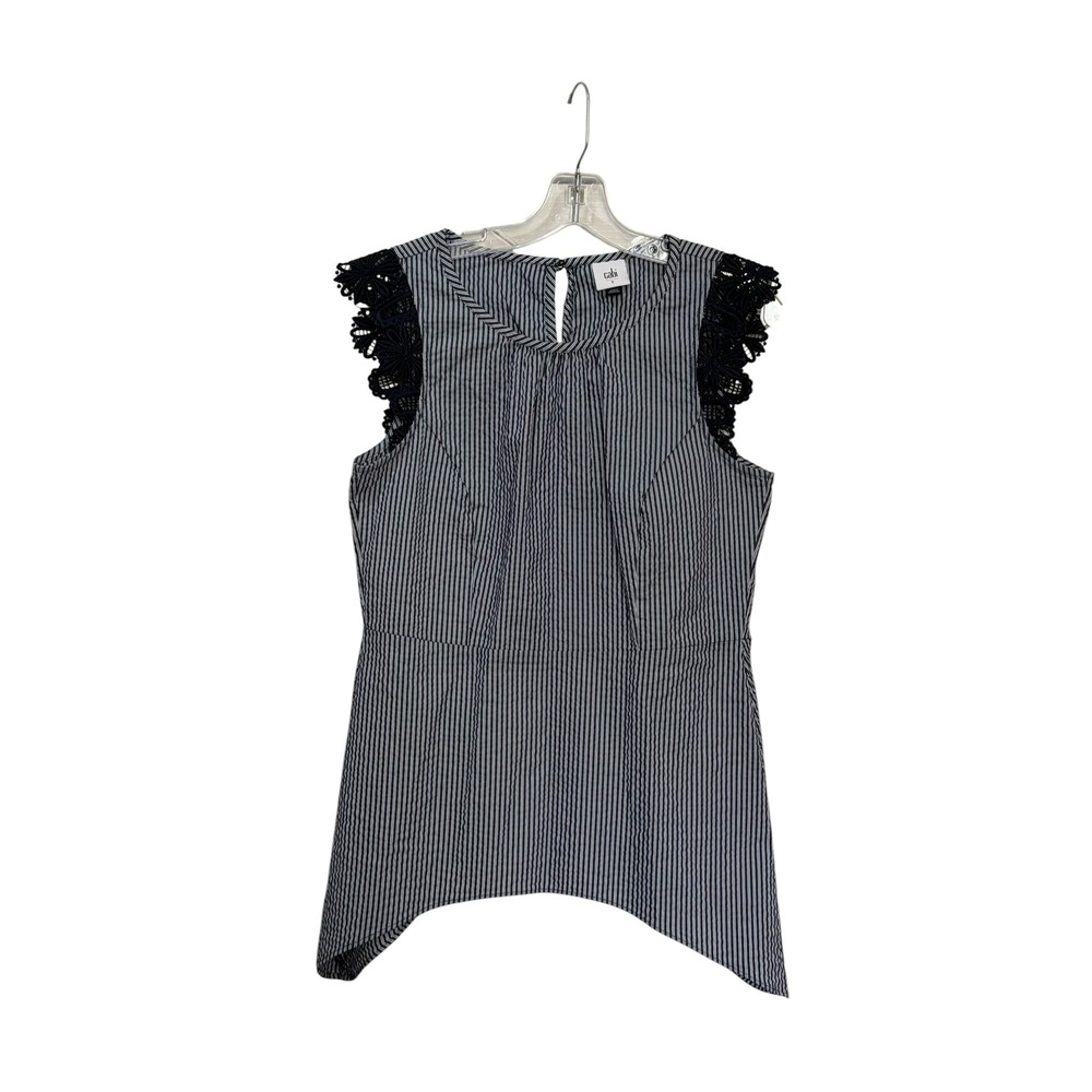 Cabi Small Olivia Lace Pinstripe Sleeveless Top Navy White Crochet Tank 5727